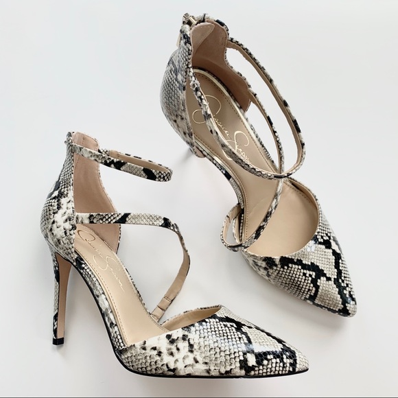 snakeskin pointed heels